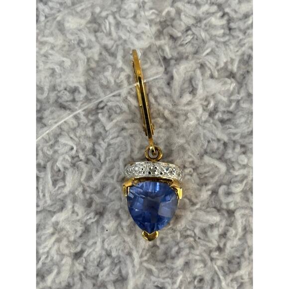 Sterling Silver Gold Vermeil Blue CZ Trillion Dangle Earrings #64591 - Picture 5 of 7